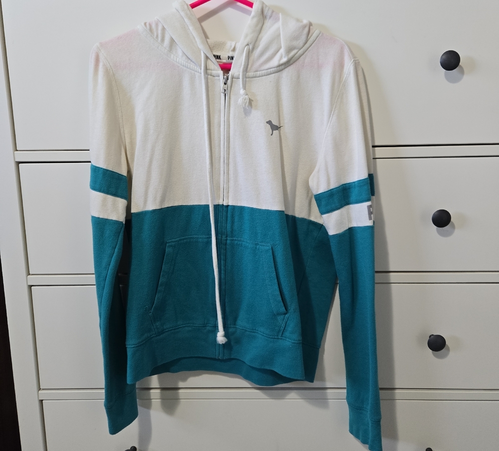 PINK Victoria's Secret Cream and Gray Zip-Up Hoodie